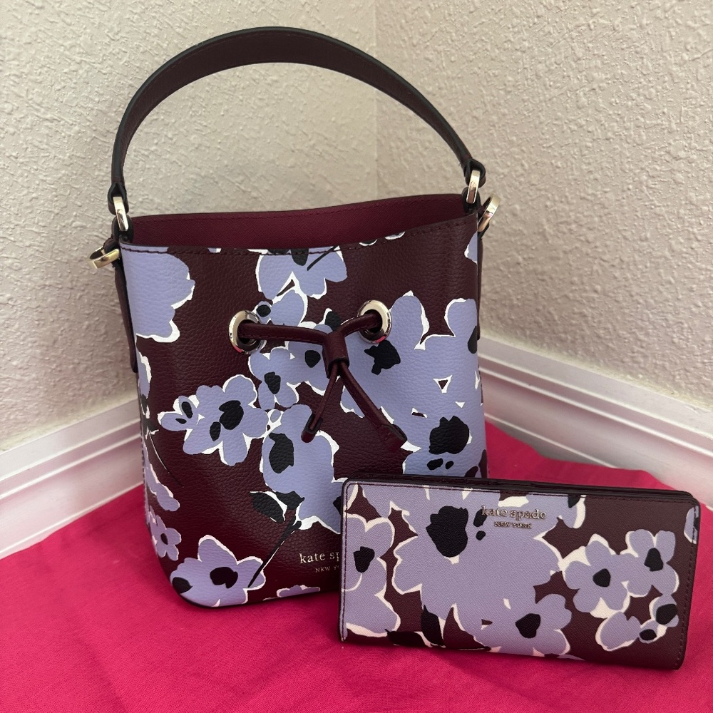 AUTHENTIC Kate Spade Wildflower bucket purse and slim wallet